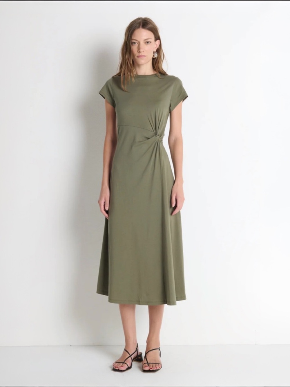 Nation Los Angeles LTD Frida Twist Midi Dress in Olive Sz XS MSRP $178 NWT